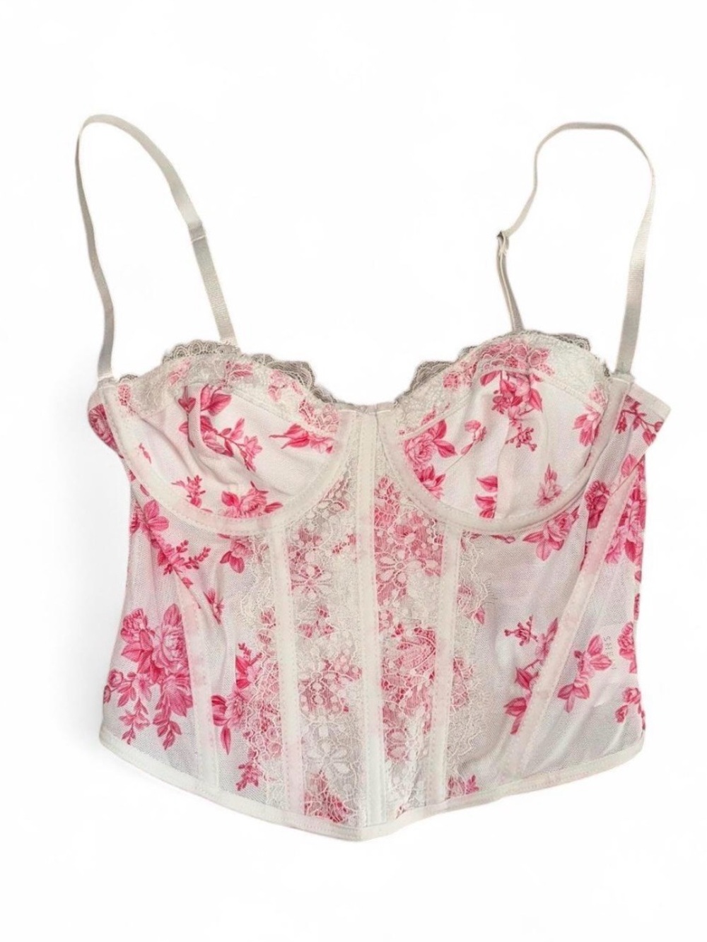 Floral Lace Bustier Corset Top - Pink/White Going Out S